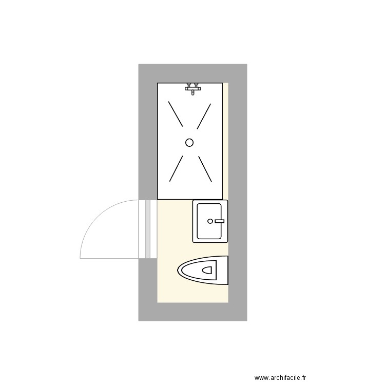 SDB Chambre. Plan de 1 pièce et 3 m2