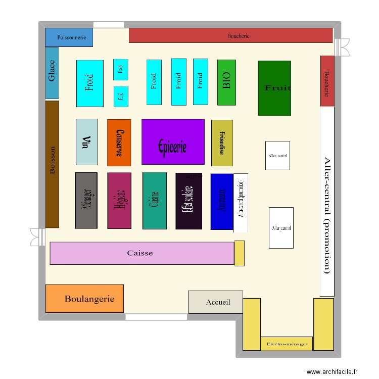 Super u. Plan de 1 pièce et 141 m2