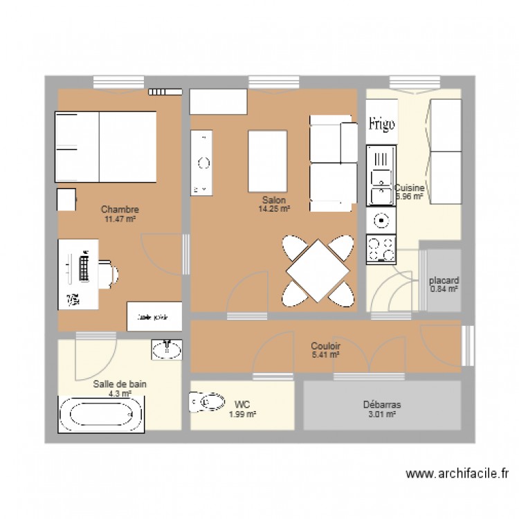 appart t2 53m2. Plan de 0 pièce et 0 m2
