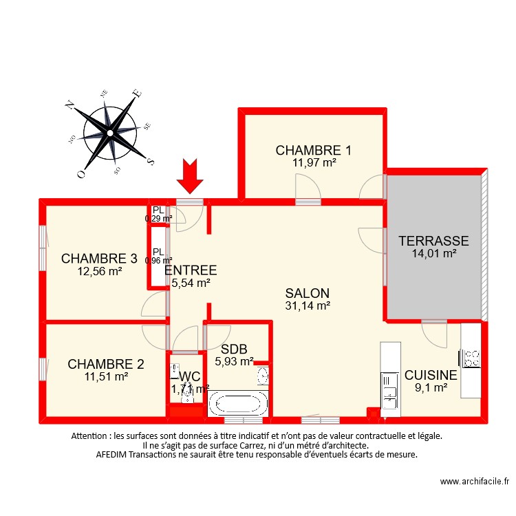 BI9976 PASCAL. Plan de 13 pièces et 105 m2