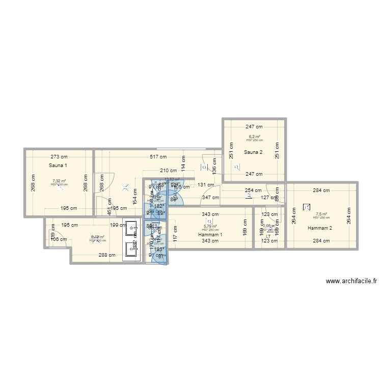 Wellness Ménuires V5. Plan de 9 pièces et 54 m2