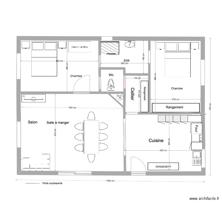 Plan3. Plan de 4 pièces et 44 m2