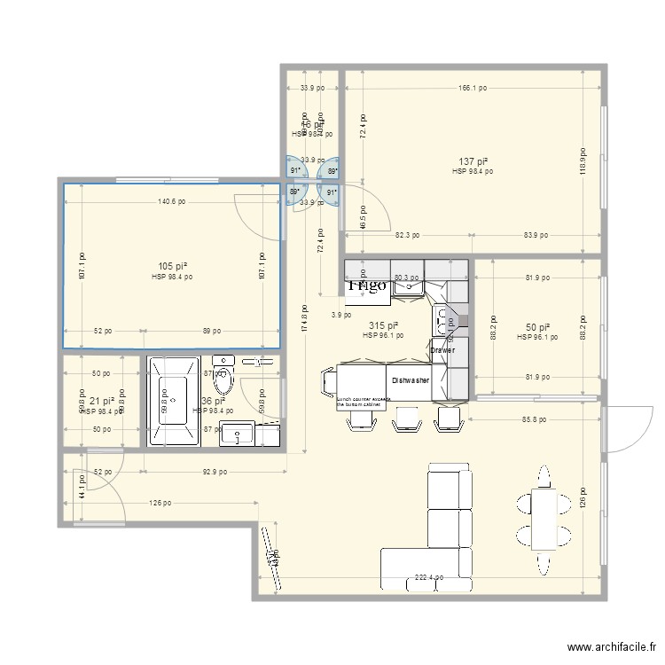 Plan A  for 9 kit kitchens in Hochelaga Building. Plan de 0 pièce et 0 m2