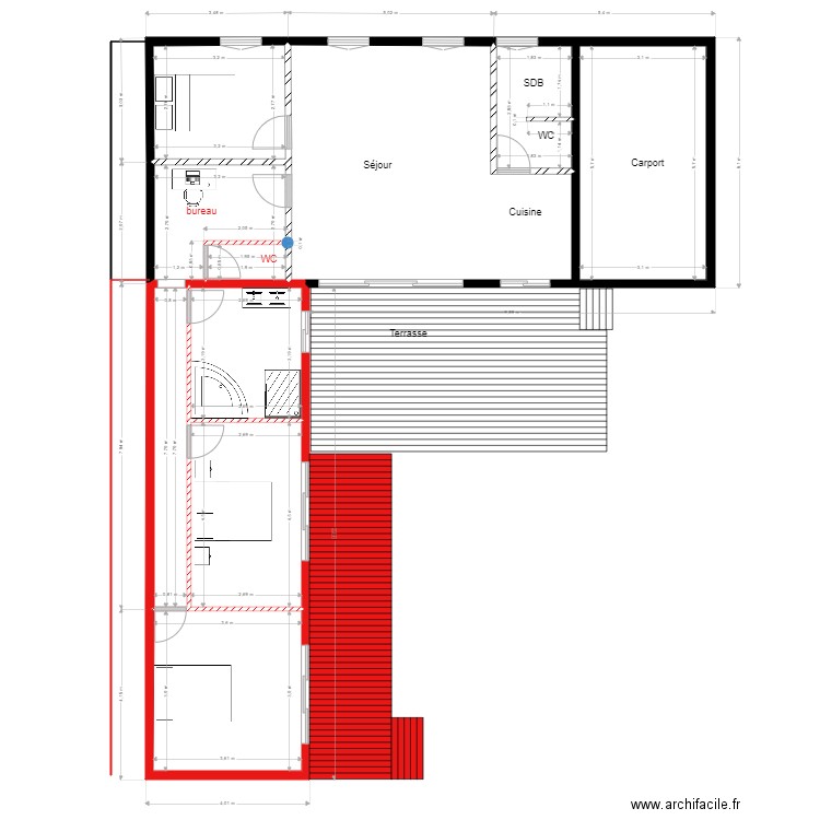 Lidy existant et Projet 3. Plan de 9 pièces et 114 m2