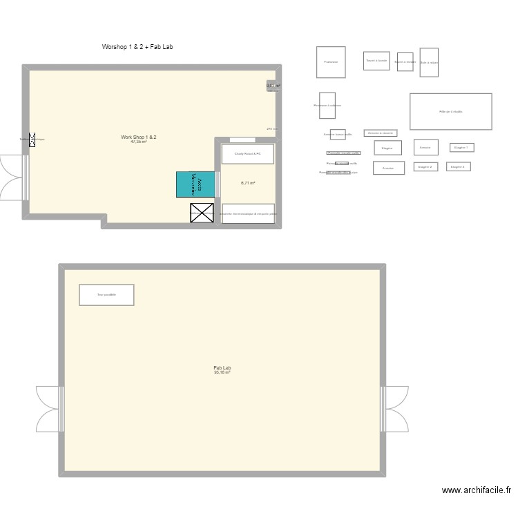 Workshop. Plan de 4 pièces et 149 m2