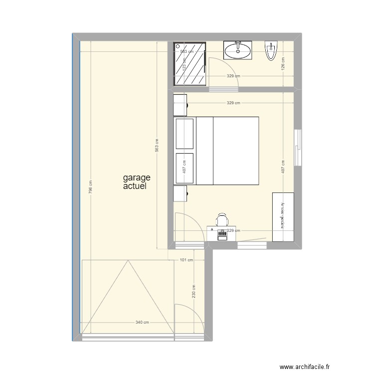 garage x de vie actuel 1804. Plan de 0 pièce et 0 m2