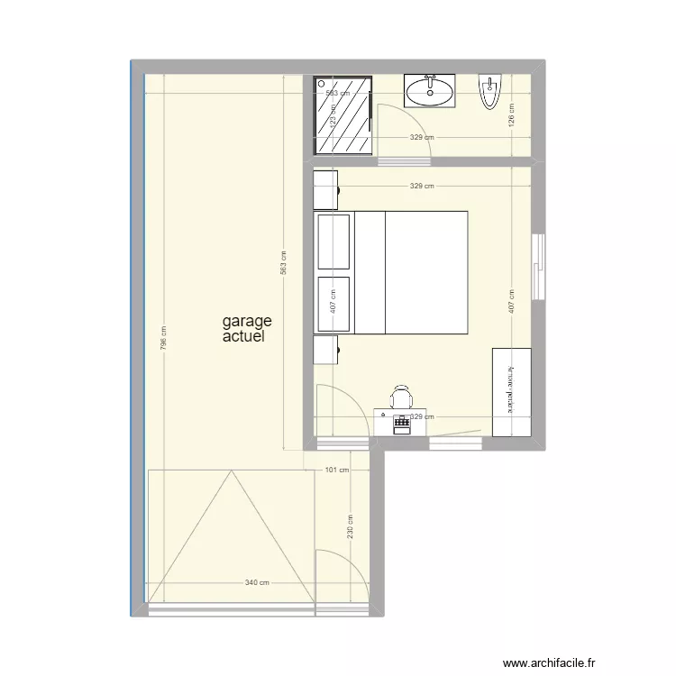 garage x de vie actuel 1804. Plan de 