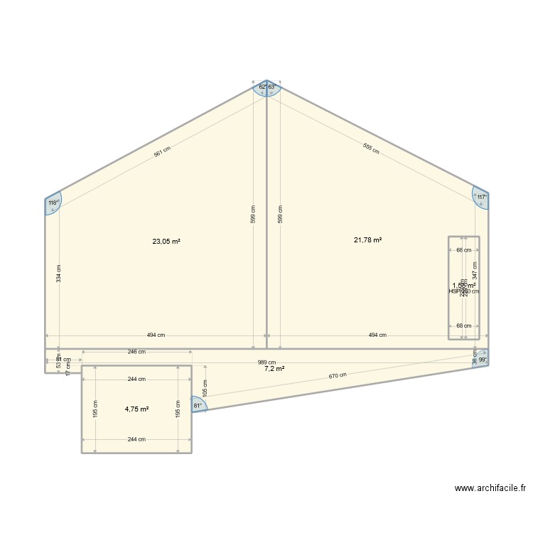 Face nord. Plan de 5 pièces et 60 m2