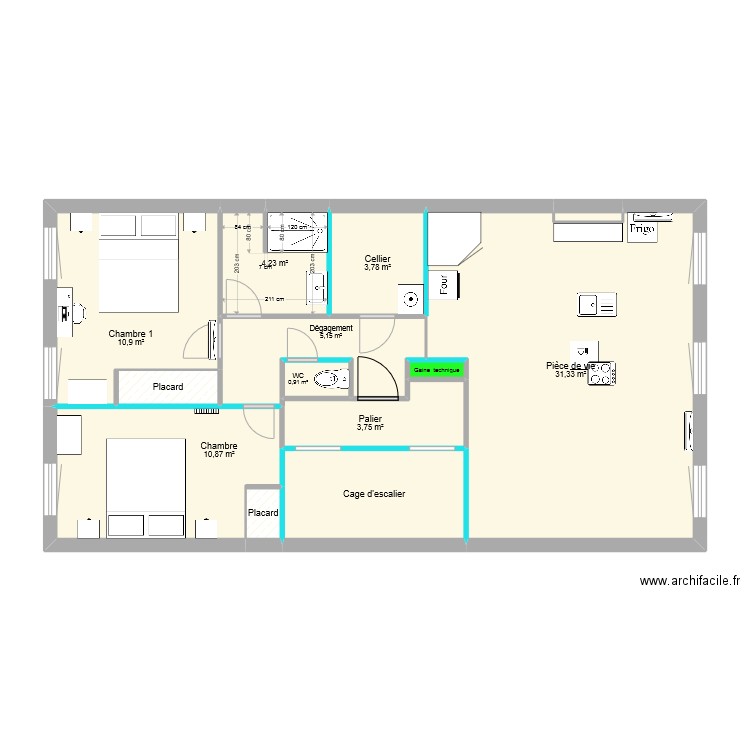 mDimensions T3 traversant 2ème étage. Plan de 0 pièce et 0 m2
