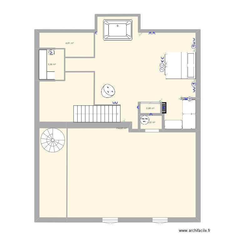 KetN 3  menzzanine 8 prise  et interupteur. Plan de 5 pièces et 125 m2