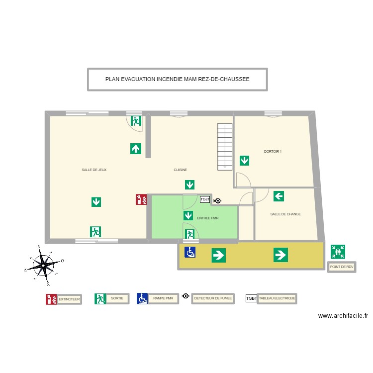 PLAN D'EVACUATION INCENDIE MAM. Plan de 13 pièces et 127 m2