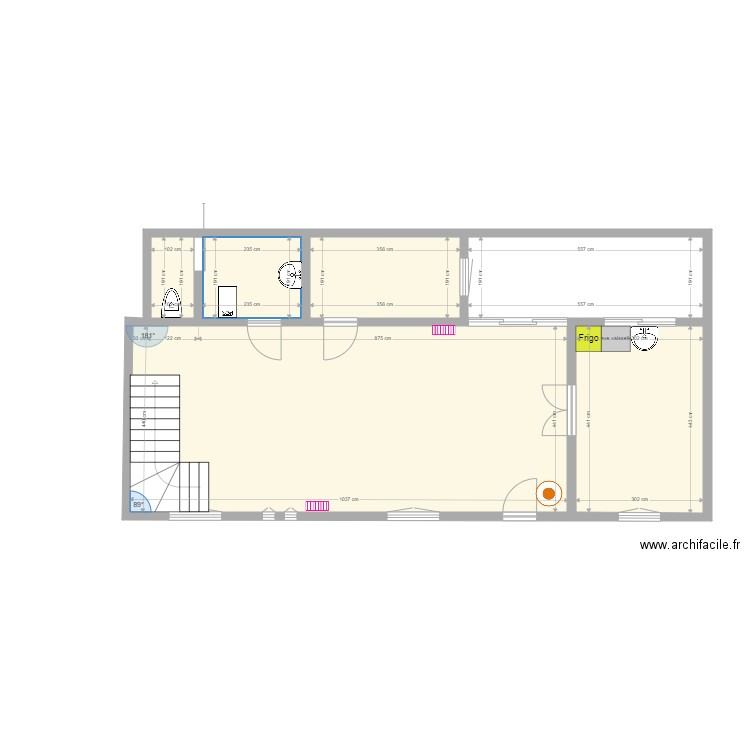 Maison rdc plomberie. Plan de 6 pièces et 83 m2