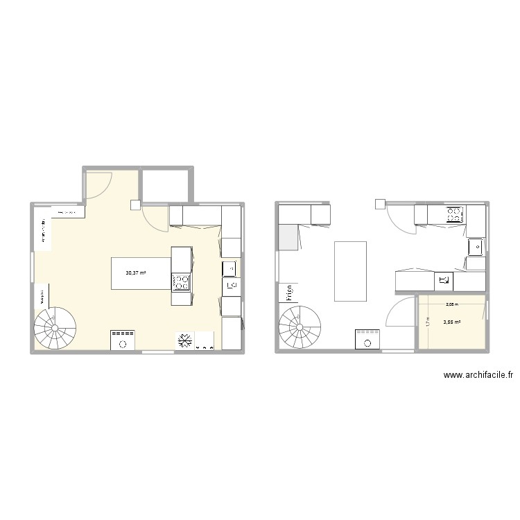 salon 2. Plan de 2 pièces et 34 m2