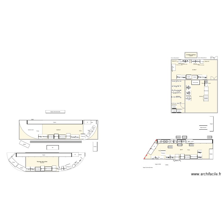 Bar Hospice summer. Plan de 8 pièces et 133 m2