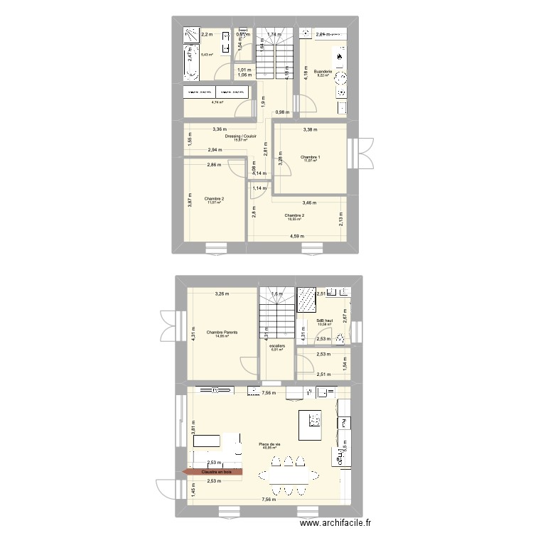 Plan avec cotations. Plan de 12 pièces et 142 m2