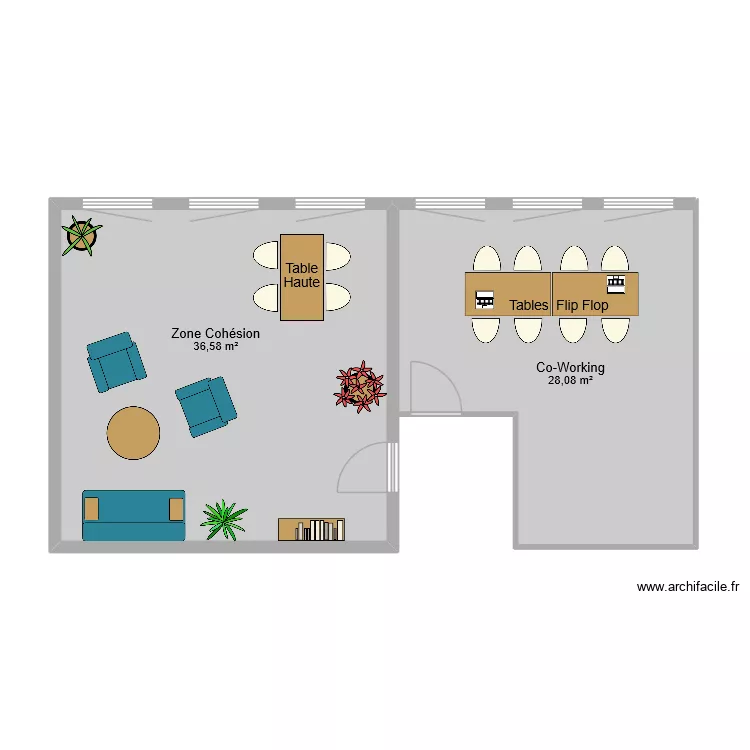 PFS Zone Coh&eacute;sion. Plan de 2  et 65 m²