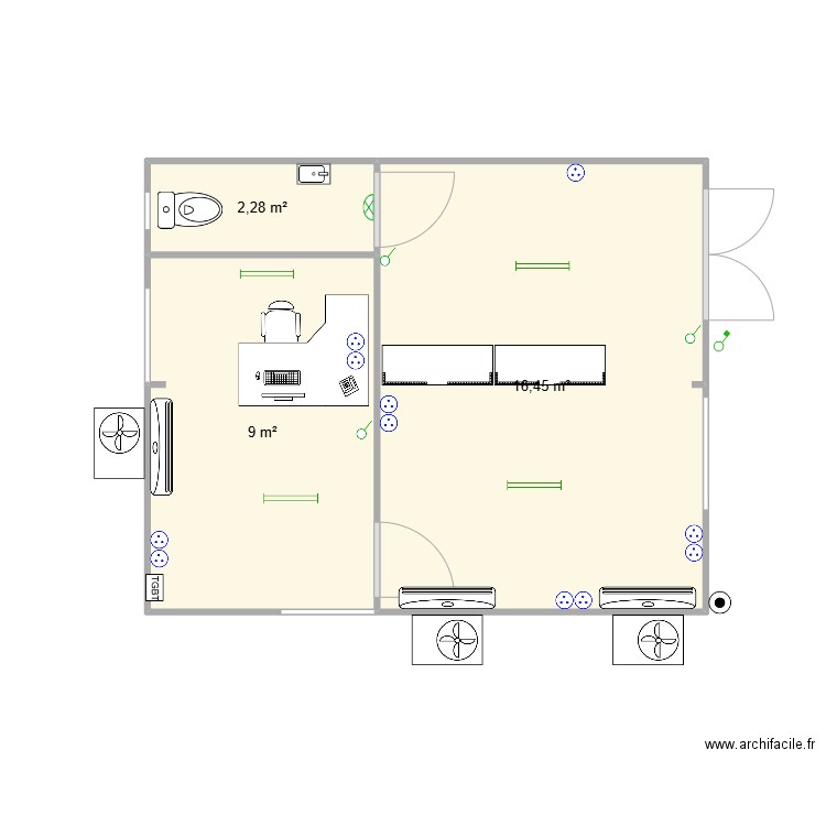 Labo photo CABANI. Plan de 3 pièces et 28 m2