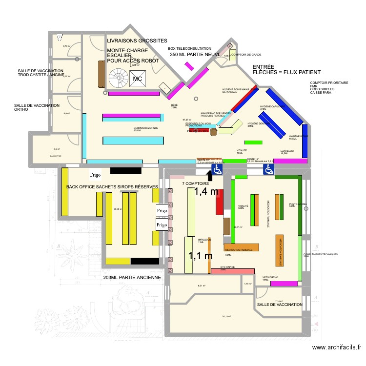 Plan pharmacie Entière 14. Plan de 13 pièces et 282 m2