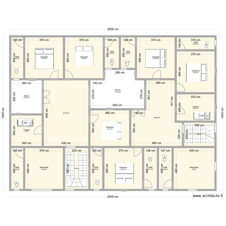 Bassirou Diouf. Plan de 24 pièces et 270 m2