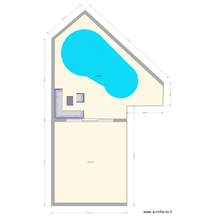 Piscine rond. Plan de 2 pièces et 99 m2