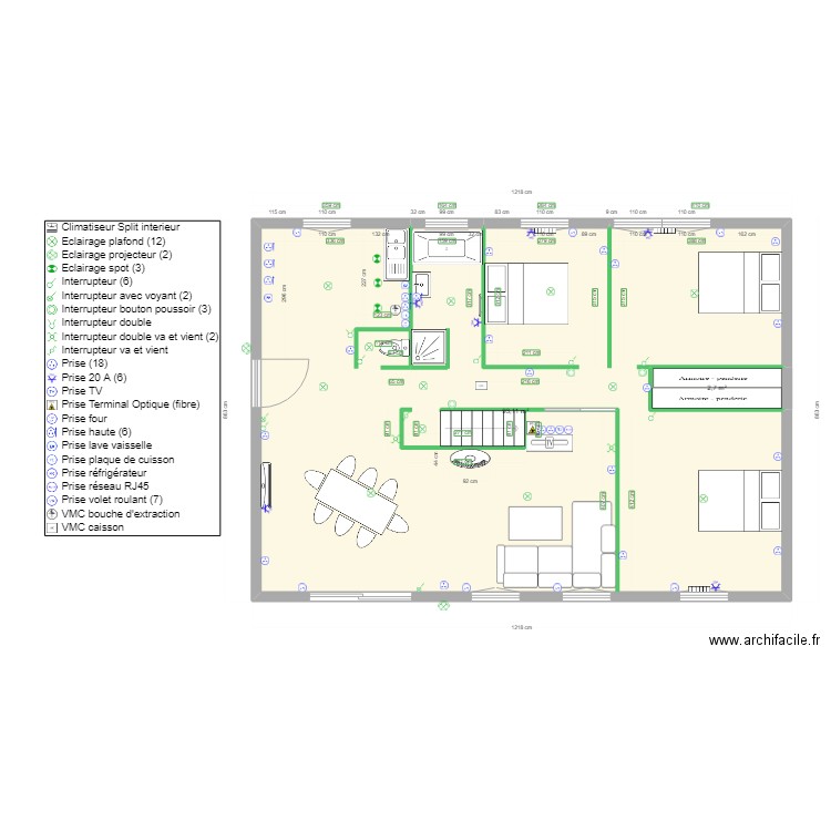 Maison1. Plan de 2 pièces et 96 m2