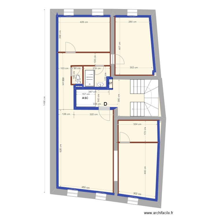 PROJET    3° ETAGE  placo. Plan de 5 pièces et 106 m2