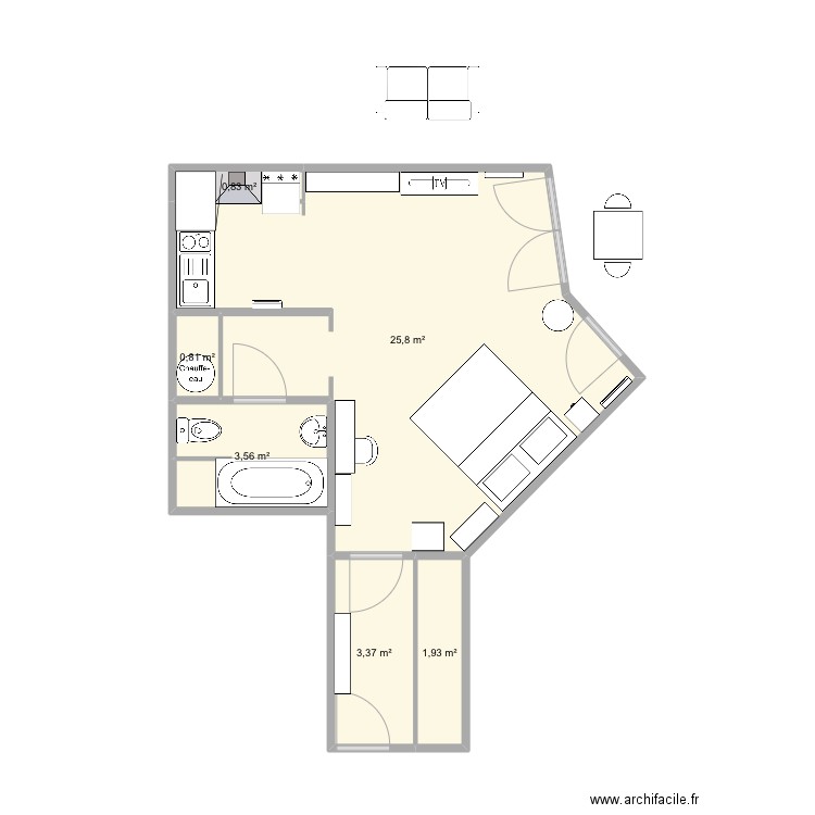 APPT BOULBI. Plan de 6 pièces et 36 m2