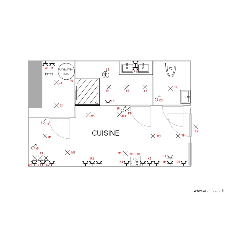 cuisine pro 2.6. Plan de 3 pièces et 7 m2