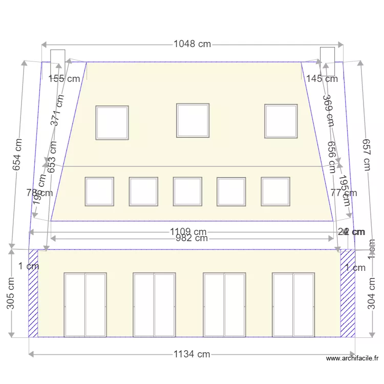 Façade jardin Sud. Plan de Façade jardin Sud. Plan de
