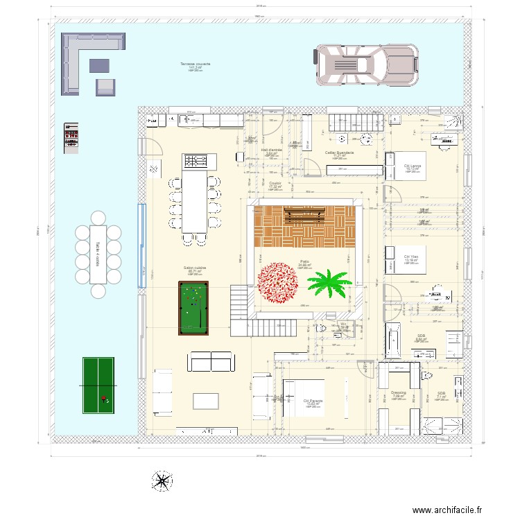 Mas. Plan de 19 pièces et 362 m2