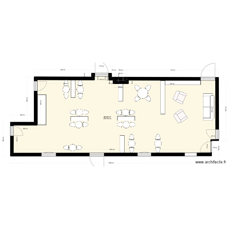 Petite salle caugy. Plan de 1 pièce et 97 m2