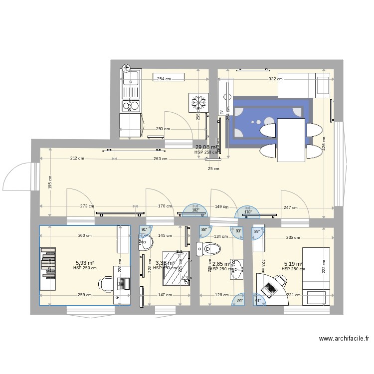 Appartement 2. Plan de 5 pièces et 46 m2