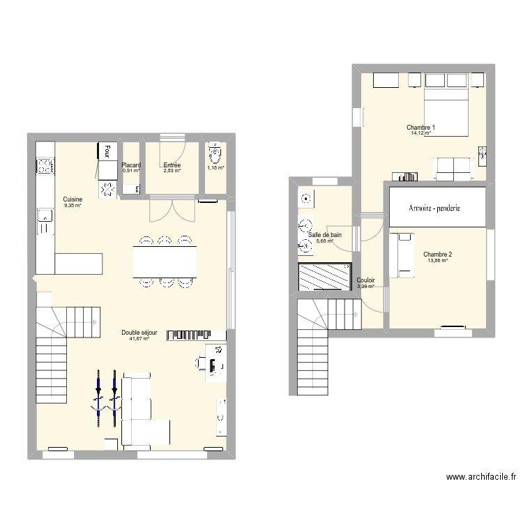 Appartement v2. Plan de 9 pièces et 93 m2
