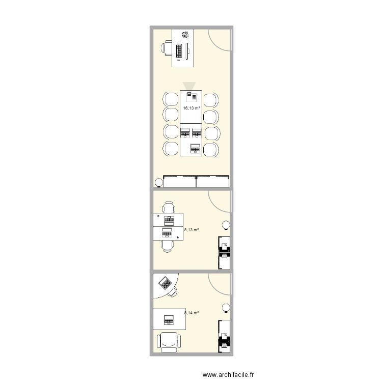 Bureau sous sol V2. Plan de 3 pièces et 32 m2
