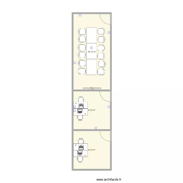 Bureau sous sol V2. Plan de 3 pièces et 32 m²