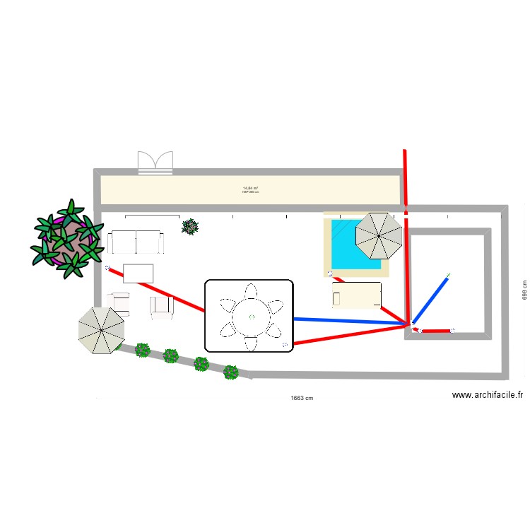 Terrasse. Plan de 1 pièce et 15 m2