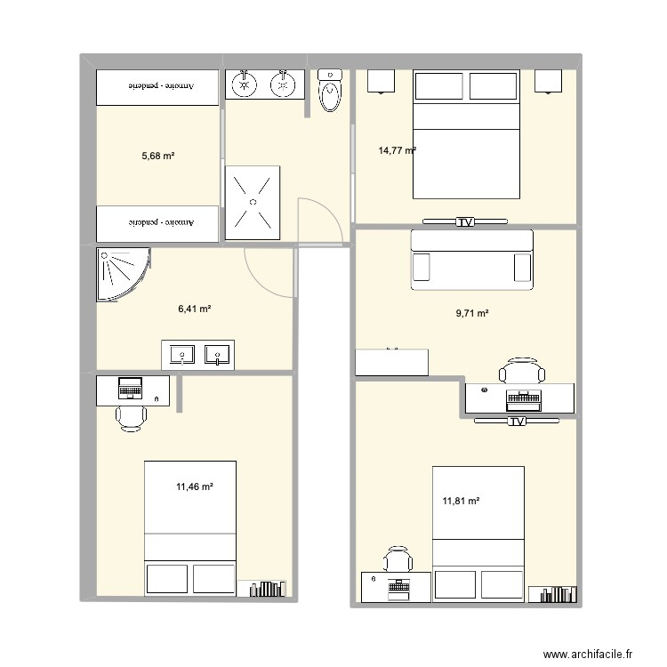 Nouveau le barp 3. Plan de 6 pièces et 60 m2