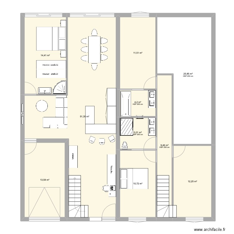 Maison séjour cathédral en 6m de façade. Plan de 10 pièces et 158 m2