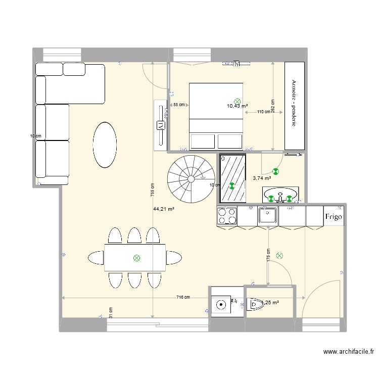 CIMIEZ bas 1 rod. Plan de 4 pièces et 60 m2