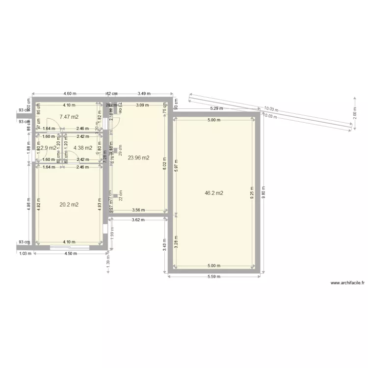 extensions avec garage en 2 phases. Plan de 