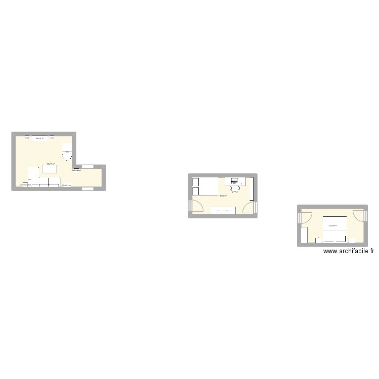 Piece Appartement . Plan de 3 pièces et 45 m2
