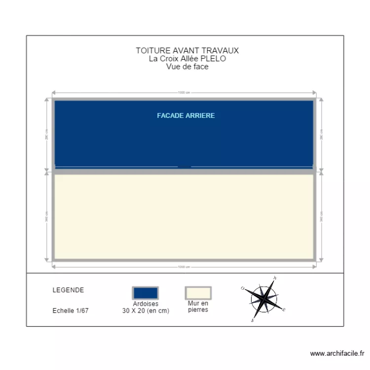 FACADE ARRIERE AVANT TRAVAUX. Plan de 