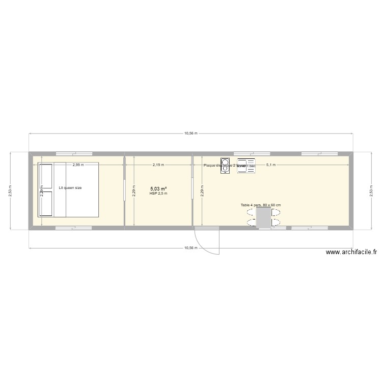 BUS. Plan de 3 pièces et 24 m2