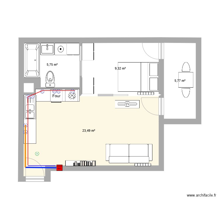 Lille 2. Plan de 4 pièces et 44 m2