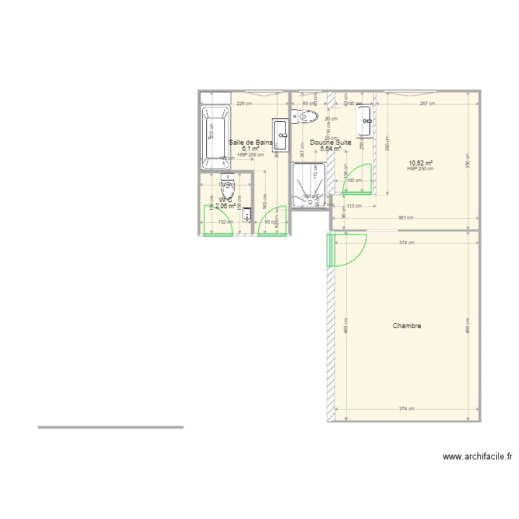 CombeSallesDeBainsV2. Plan de 5 pièces et 43 m2