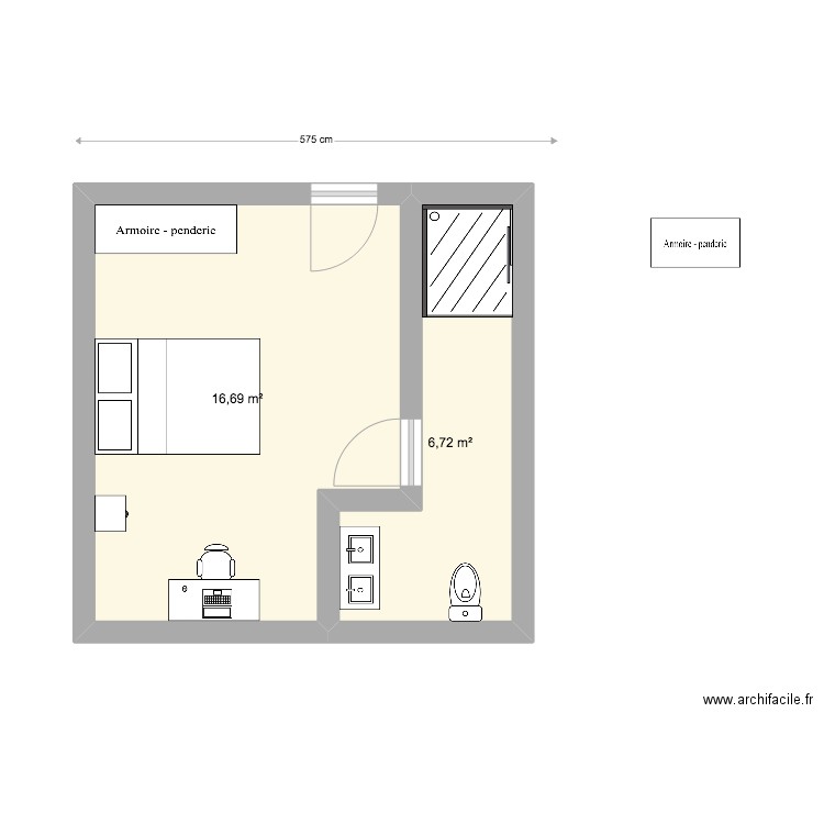 MAISON ROLAND. Plan de 2 pièces et 23 m2