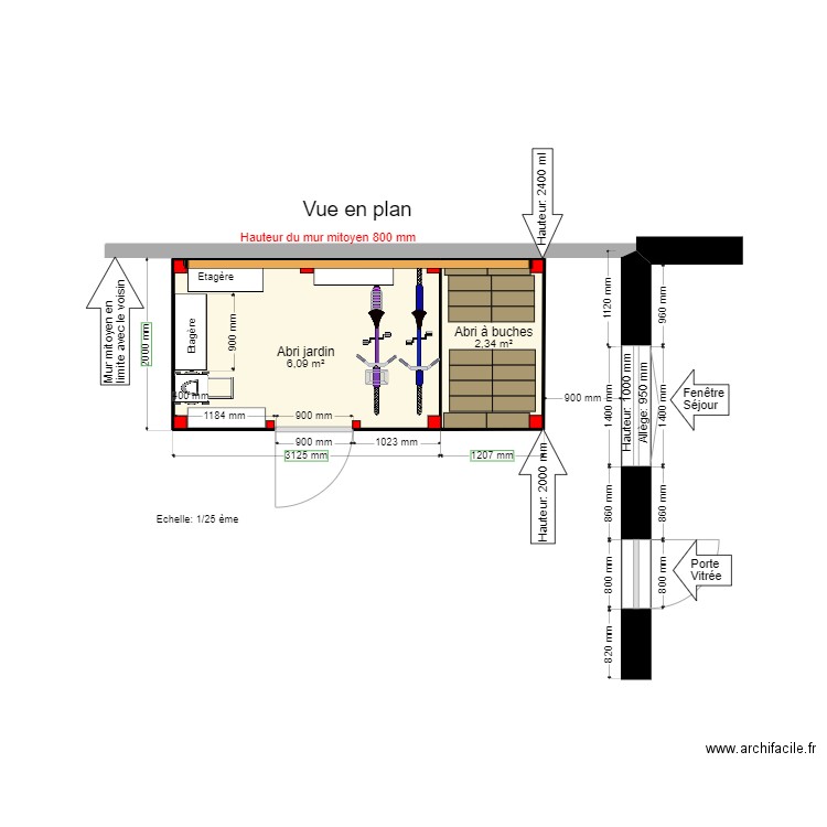 Abri de jardin Pascal Sylvie. Plan de 2 pièces et 8 m2