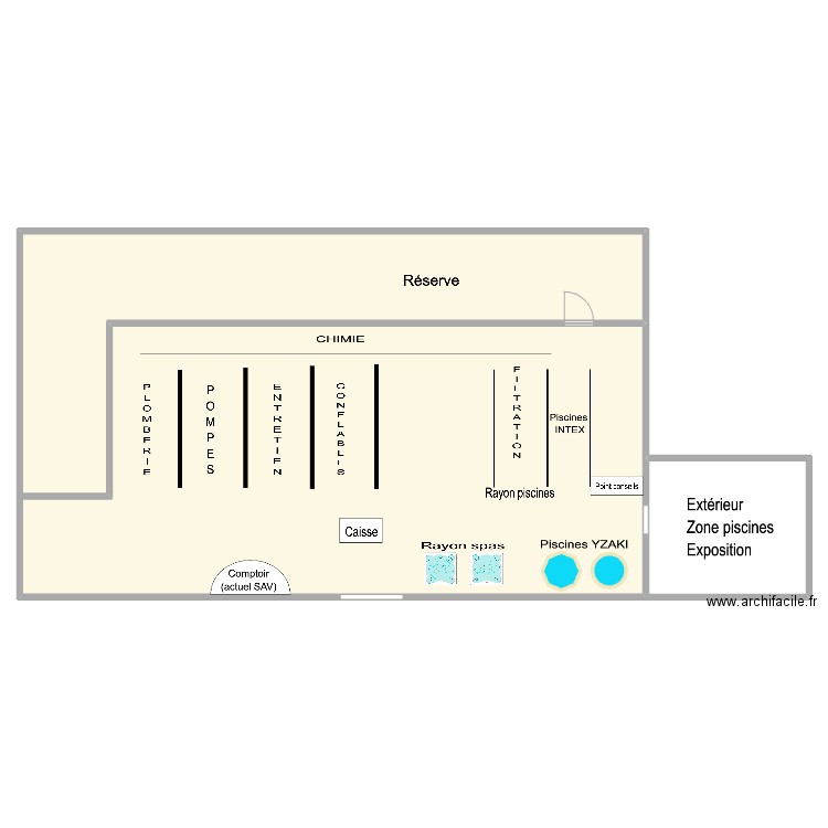 MAGASIN CASH PISCINE. Plan de 1 pièce et 592 m2