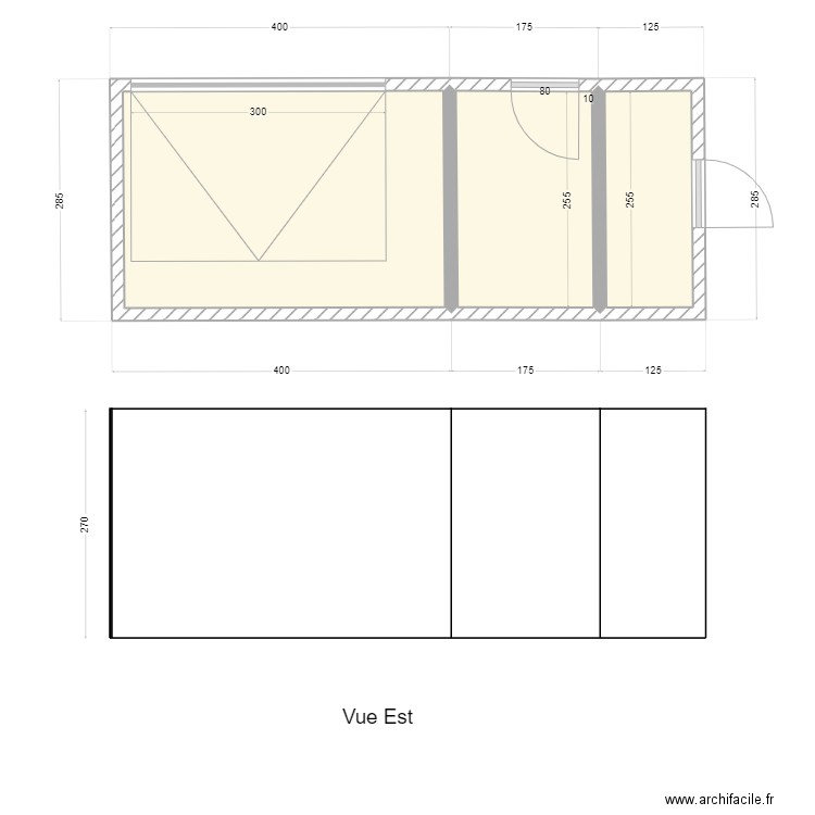 Pool House Vue Est. Plan de 3 pièces et 16 m2