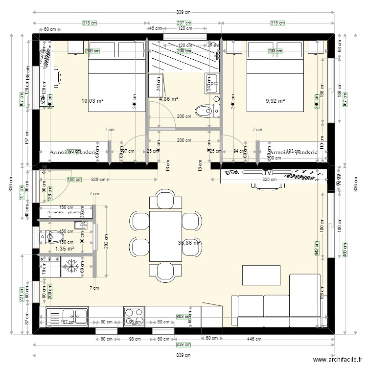 TERRAIN 3. Plan de 5 pièces et 62 m2